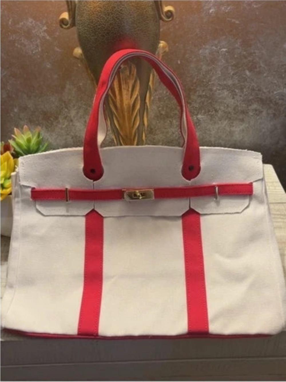 New ~ Viral Boatkin Canvas Tote Bag with Red Trim ~ 15 x 7 x 11